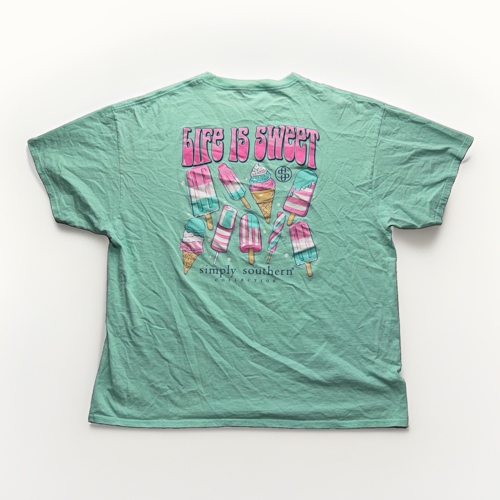 Simply Southern Life Is Sweet Summer Preppy Green T-Shirt 2XL Coastal Beach Tee